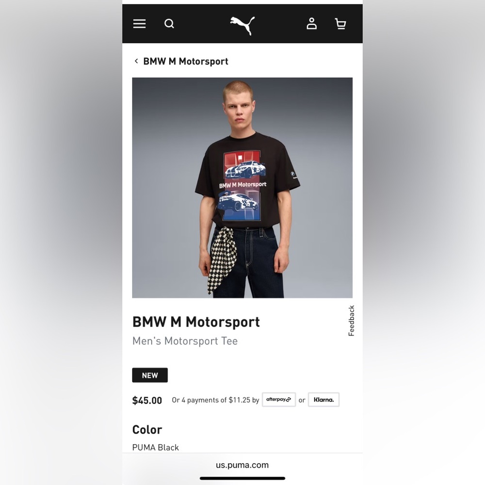 Puma BMW M Motorsport Graphic Tee in Black, size L, NWOT